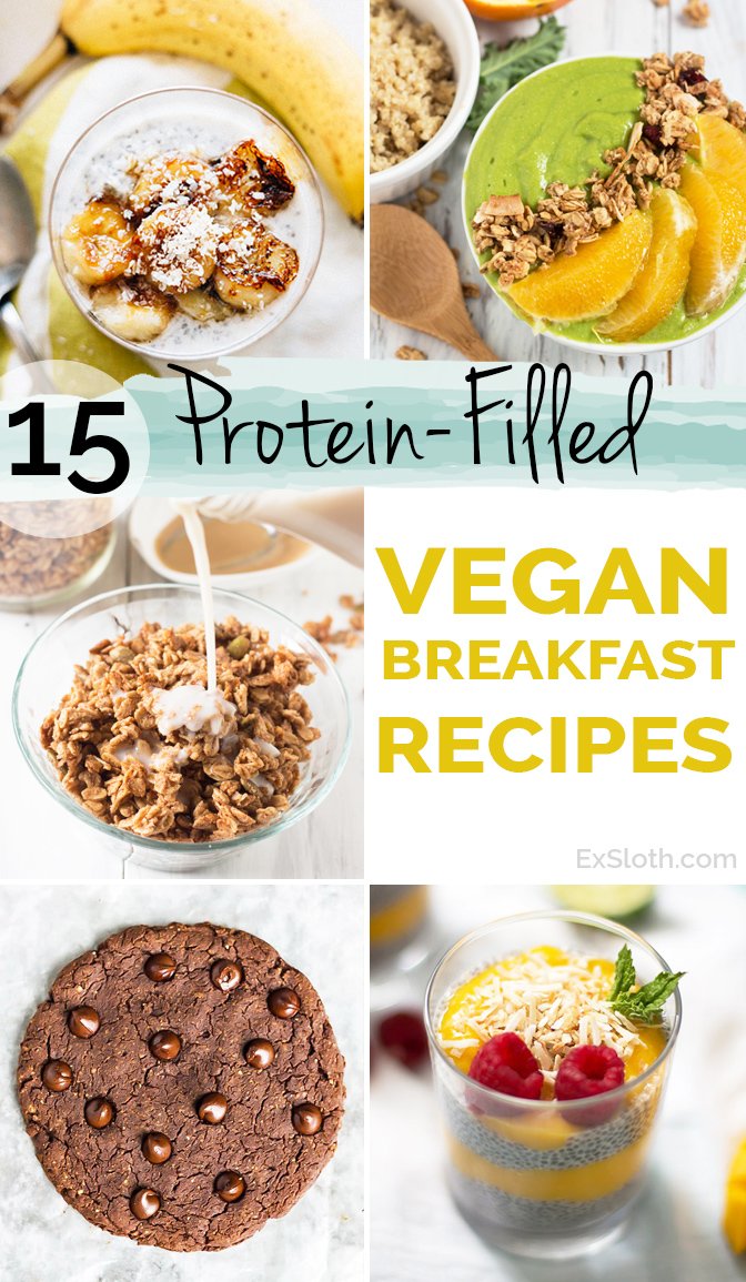 15 Protein-Filled Vegan Breakfast Recipe via @ExSloth | ExSloth.com