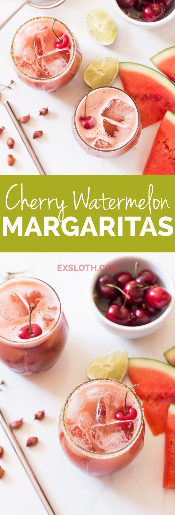 Easy Cherry Watermelon Margaritas (Vegan, Gluten Free) via @ExSloth | ExSloth.com