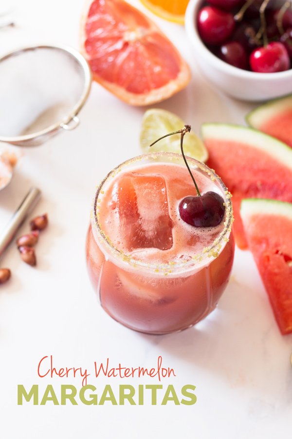 Easy Cherry Watermelon Margaritas (Vegan, Gluten Free) via @ExSloth | ExSloth.com