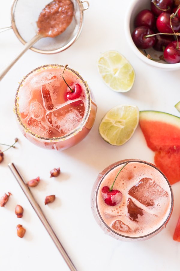 Easy Cherry Watermelon Margaritas (Vegan, Gluten Free) via @ExSloth | ExSloth.com