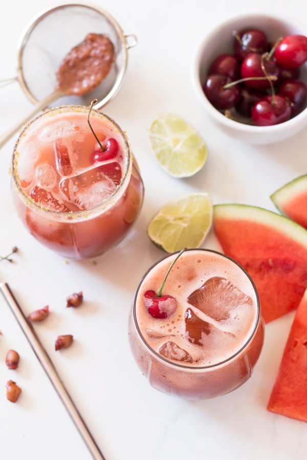 Easy Cherry Watermelon Margaritas (Vegan, Gluten Free) via @ExSloth | ExSloth.com