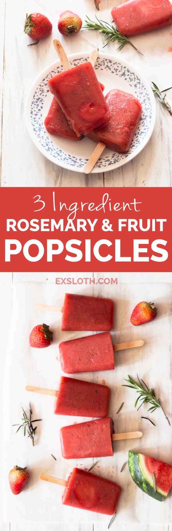 3 Ingredient Fruit & Rosemary Popsicles (Vegan, Gluten Free, Paleo) via @ExSloth | ExSloth.com