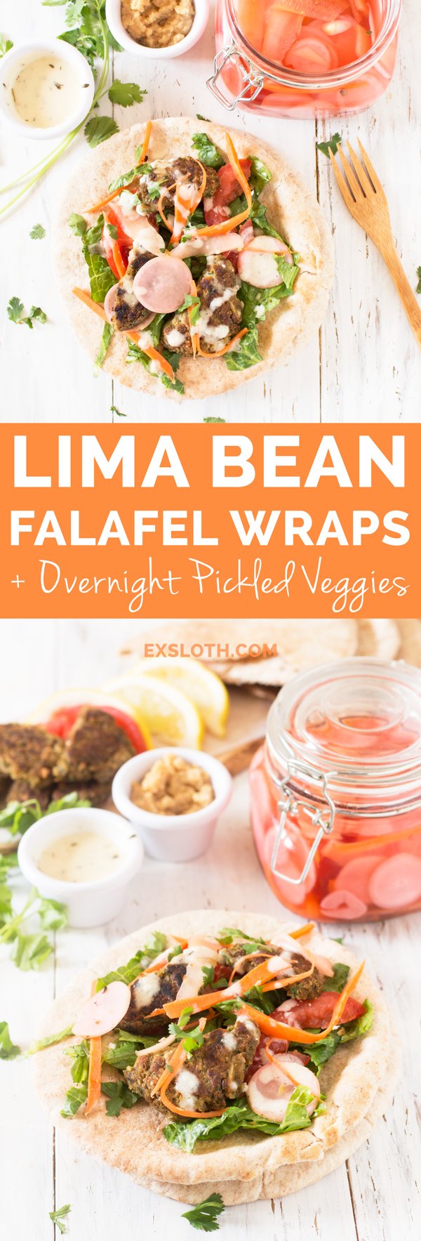 Lima Bean Falafel Wraps with Overnight Pickled Veggies (Vegan) via @ExSloth | ExSloth.com