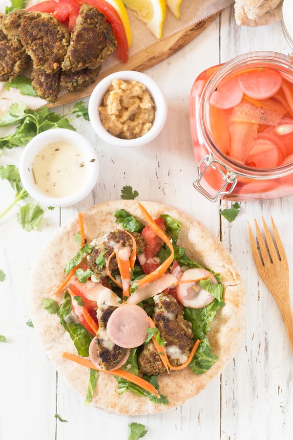 Lima Bean Falafel Wraps with Overnight Pickled Veggies (Vegan) via @ExSloth | ExSloth.com
