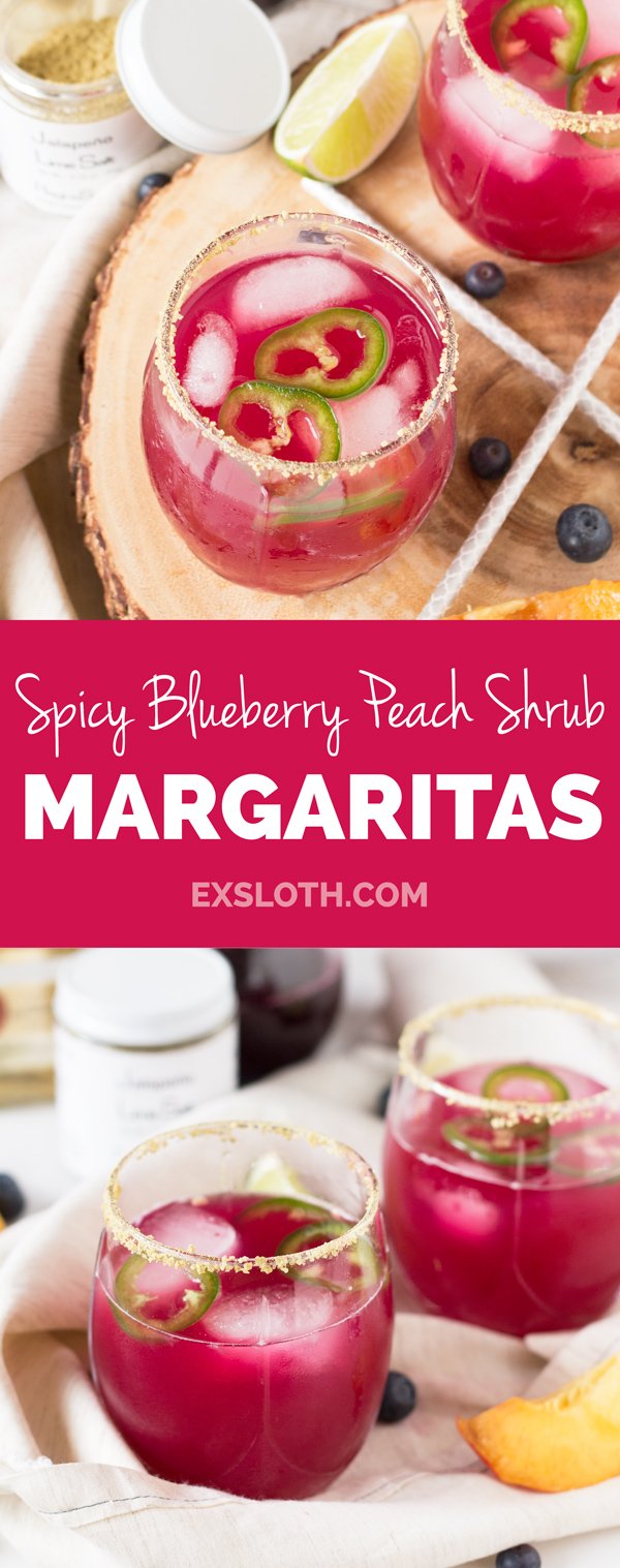 spicy blueberry peach shrub margaritas (healthy cocktail with drinking vinegars) @ExSloth | ExSloth.com