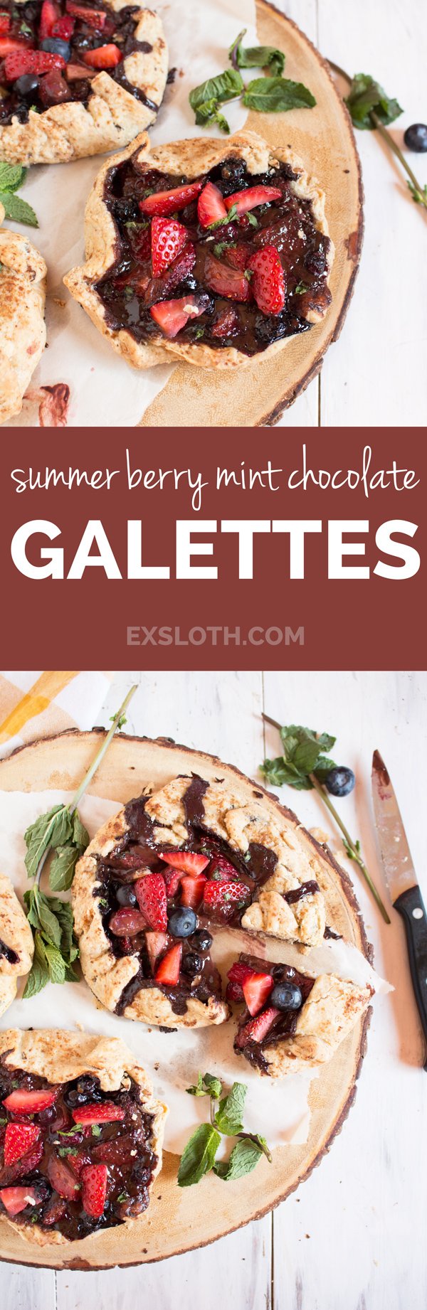 Vegan Summer Berry Mint Chocolate Galette (made with spelt flour and fresh mint) via @ExSloth | ExSloth.com