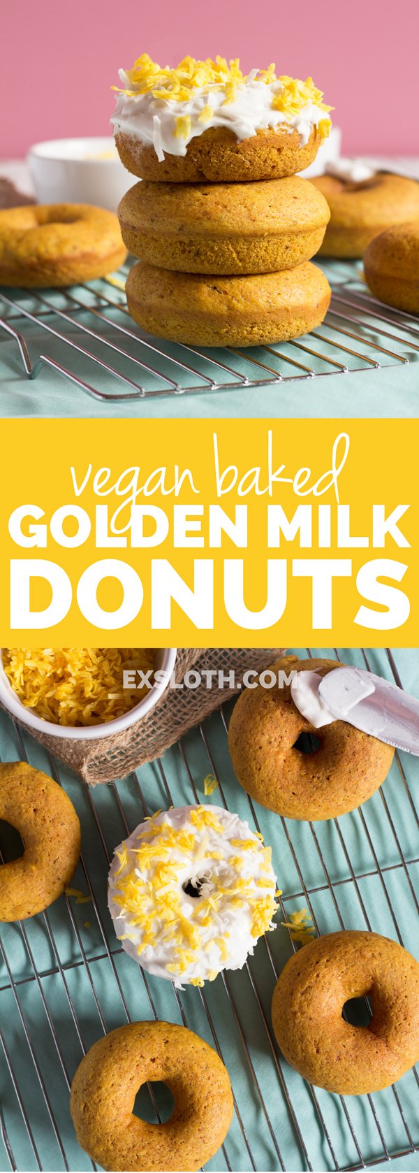 Easy Vegan Baked Golden Milk Donuts (Turmeric Tea Donuts) via @ExSloth | ExSloth.com