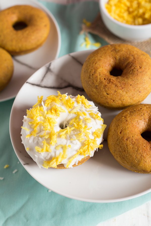 Easy Vegan Baked Golden Milk Donuts (Turmeric Tea Donuts) via @ExSloth | ExSloth.com