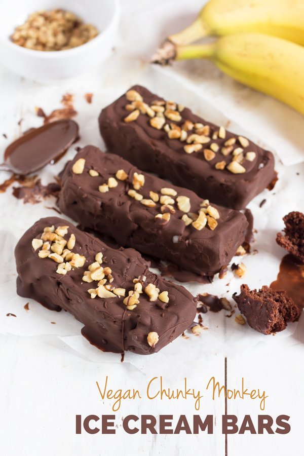Vegan Chunky Monkey Ice Cream Bars (Klondike bars with banana ice cream, brownie bits, walnuts & chocolate) via @ExSloth | ExSloth.com