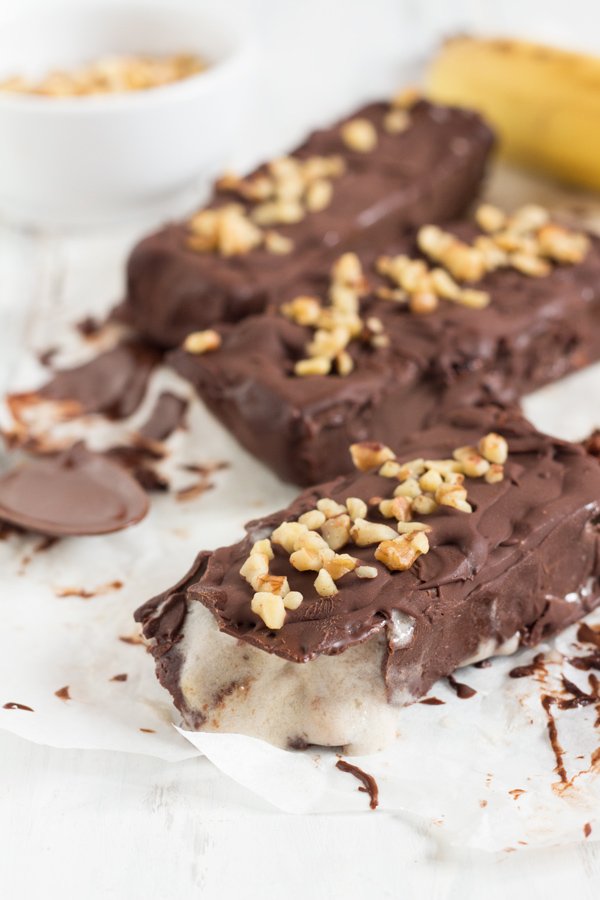 Vegan Chunky Monkey Ice Cream Bars (Klondike bars with banana ice cream, brownie bits, walnuts & chocolate) via @ExSloth | ExSloth.com