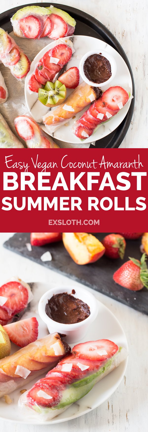 Easy Vegan Breakfast Summer Rolls (rice paper rolls or fresh spring rolls) via @ExSloth | ExSloth.com