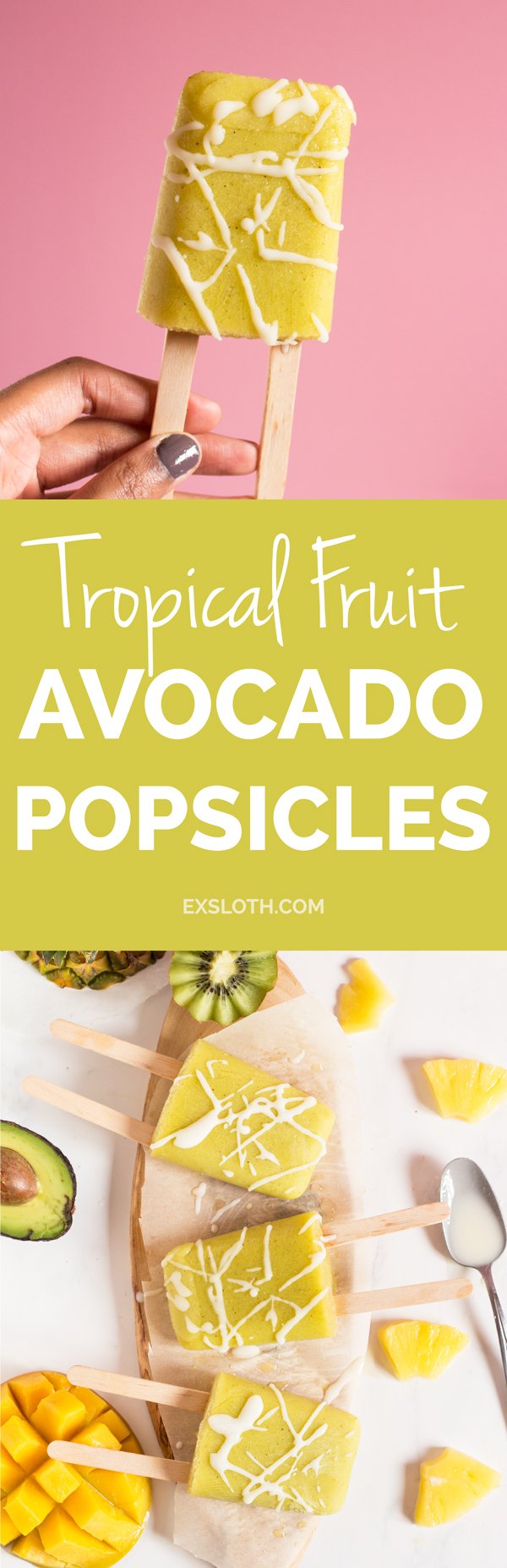 Tropical Avocado Popsicles for Ice Cream Sundays - vegan, paleo, gluten-free via @ExSloth | ExSloth.com