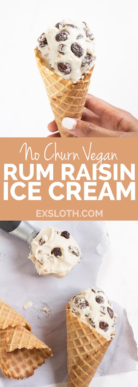 No Churn Homemade Vegan Rum Raisin Ice Cream (dairy-free, gluten-free, paleo) via @ExSloth | ExSloth.com