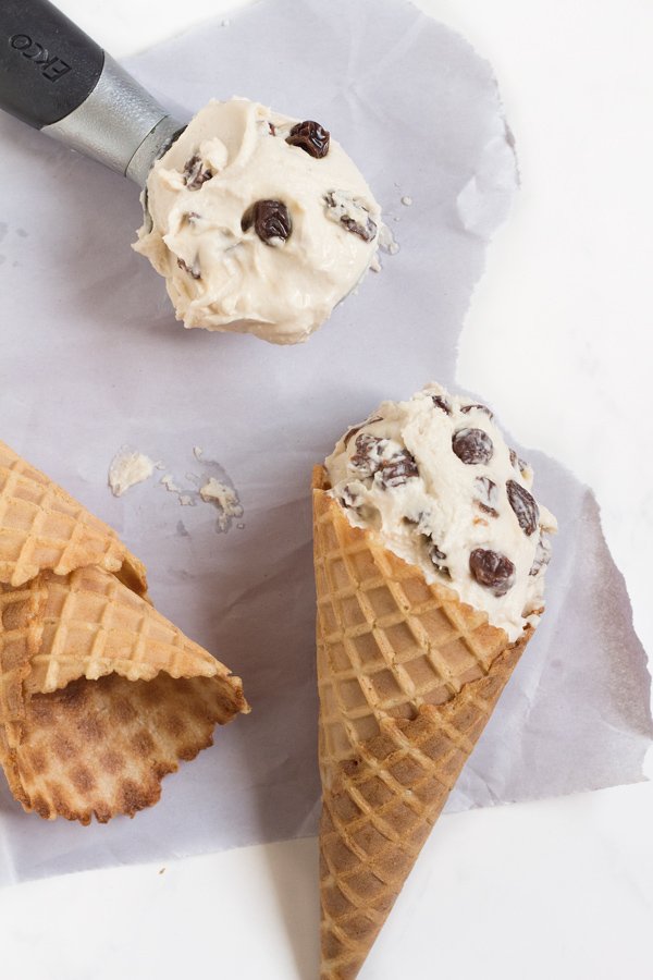 No Churn Homemade Vegan Rum Raisin Ice Cream (dairy-free, gluten-free, paleo) via @ExSloth | ExSloth.com
