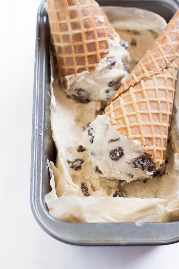 No Churn Homemade Vegan Rum Raisin Ice Cream (dairy-free, gluten-free, paleo) via @ExSloth | ExSloth.com