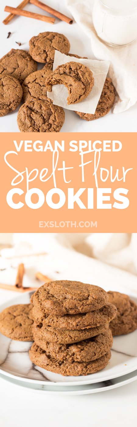These easy-to-make vegan spiced spelt flour cookies are soft, chewy and perfectly sweet via @ExSloth | ExSloth.com