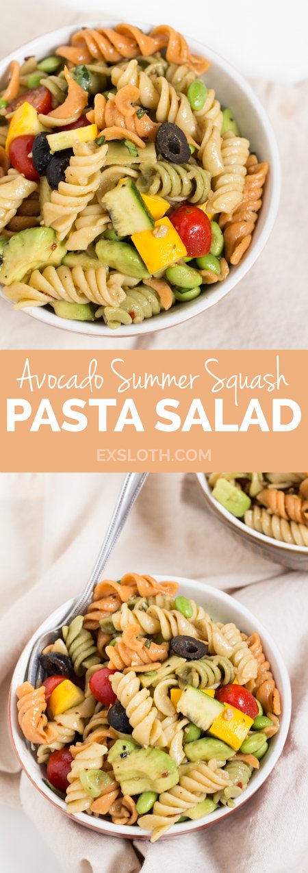 Avocado (Zucchini) Summer Squash Pasta Salad (Vegan) via @ExSloth | ExSloth.com