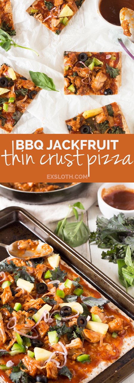 Thin Crust BBQ Jackfruit Pizza with lavish bread (Vegan) via @ExSloth | ExSloth.com