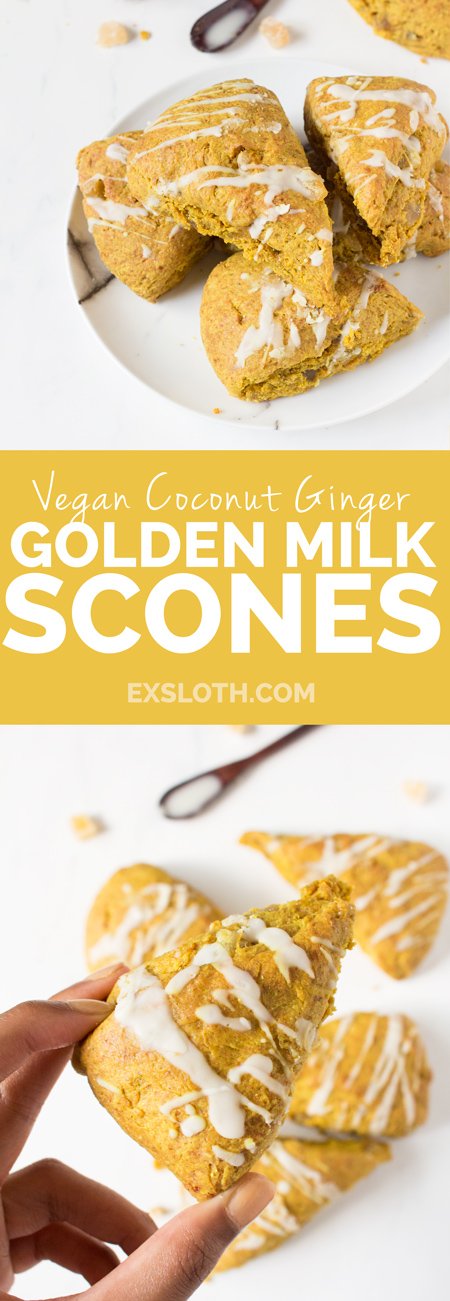 Vegan Coconut Ginger Golden Milk Scones (made with turmeric and spelt flour) via @ExSloth | ExSloth.com/vegan-golden-milk-scones/