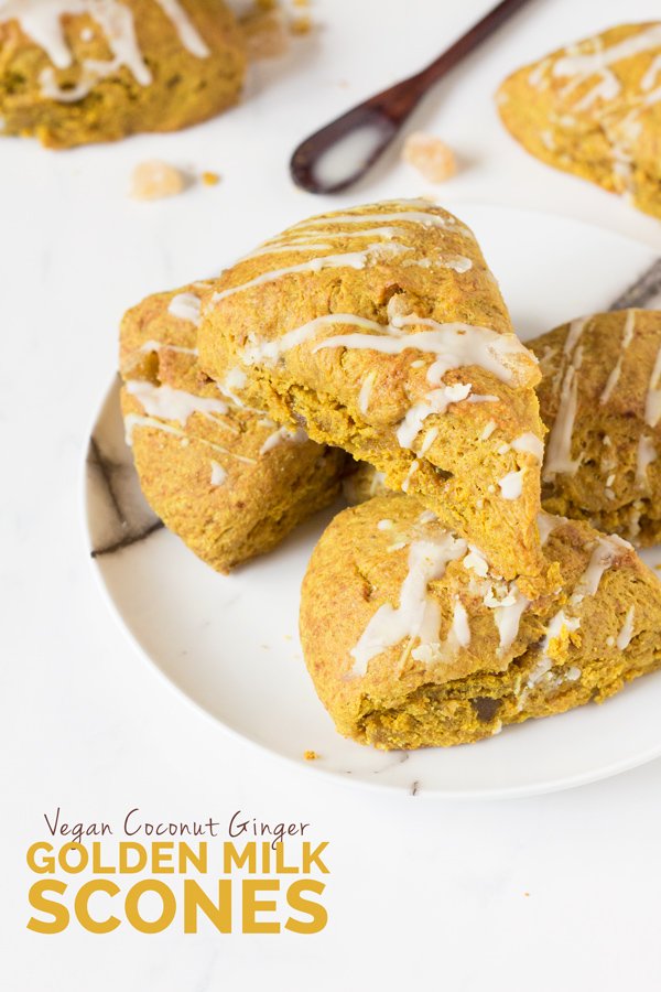 Vegan Coconut Ginger Golden Milk Scones (made with turmeric and spelt flour) via @ExSloth | ExSloth.com/vegan-golden-milk-scones/
