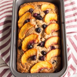 1 Bowl Blueberry Peach Vegan Banana Bread (made with spelt flour) | ExSloth.com