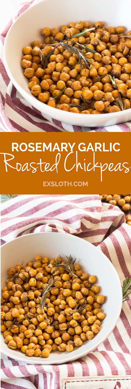 These crunchy rosemary garlic roasted chickpeas are just as flavourful and make the ultimate vegan protein-filled snack | Vegan, Gluten-free, plant-based protein | ExSloth.com