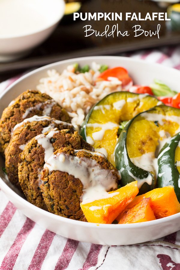 This 30 minute pumpkin falafel buddha bowl is bursting with fall flavour, fibre and lots of plant-based goodness via ExSloth.com
