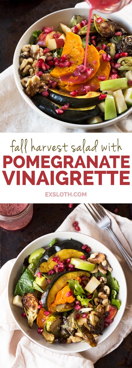 fall harvest salad with pomegranate vinaigrette (vegan, gluten-free, paleo) via ExSloth.com