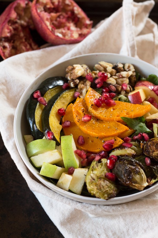 fall harvest salad with pomegranate vinaigrette (vegan, gluten-free, paleo) via ExSloth.com