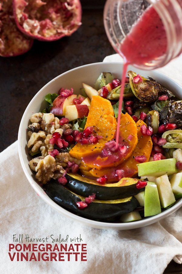 Fall harvest salad with pomegranate vinaigrette (vegan, gluten-free, paleo) - 10 Vegan Salad Dressings | ExSloth.com