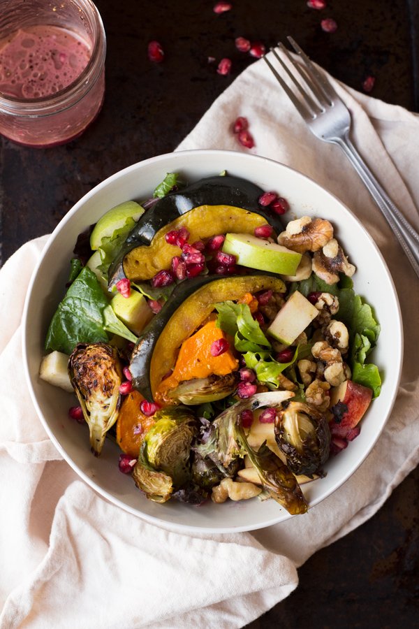 fall harvest salad with pomegranate vinaigrette (vegan, gluten-free, paleo) via ExSloth.com