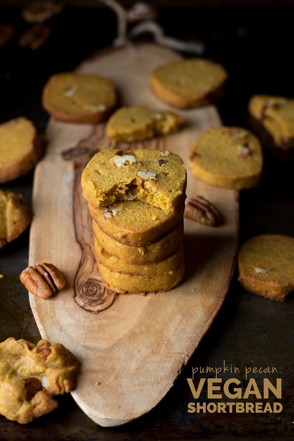 Pumpkin Pecan Vegan Shortbread Cookies made with coconut oil and spelt flour via ExSloth.com