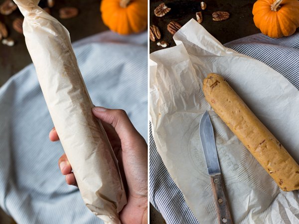 Pumpkin Pecan Vegan Shortbread Cookies made with coconut oil and spelt flour via ExSloth.com