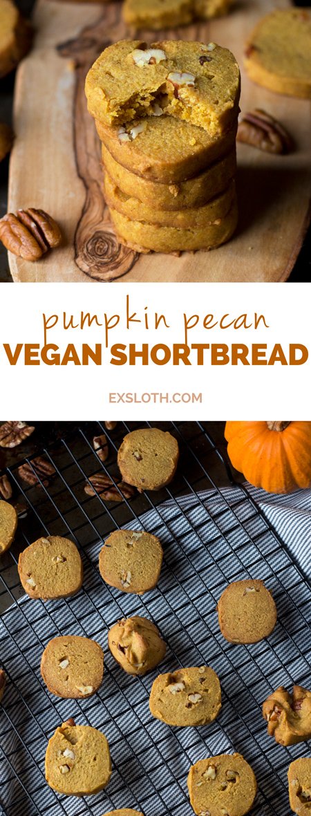 Pumpkin Pecan Vegan Shortbread Cookies made with coconut oil and spelt flour via ExSloth.com