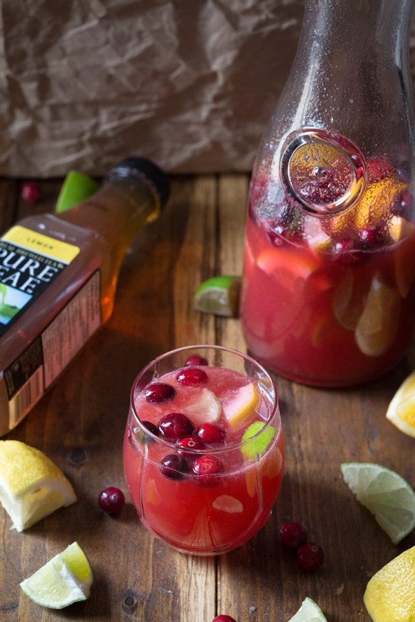Easy Citrus Cranberry Holiday Sangria with Pure Leaf Tea via ExSloth.com