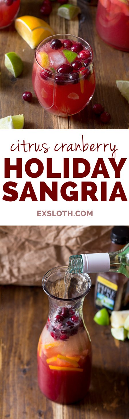 Easy Citrus Cranberry Holiday Sangria with Pure Leaf Tea via ExSloth.com