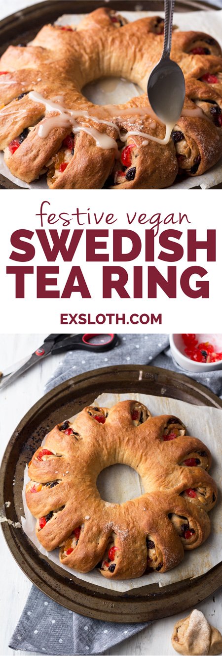 This festive vegan tea ring is a vegan take on a Christmas breakfast favourite: a Swedish tea ring | ExSloth.com