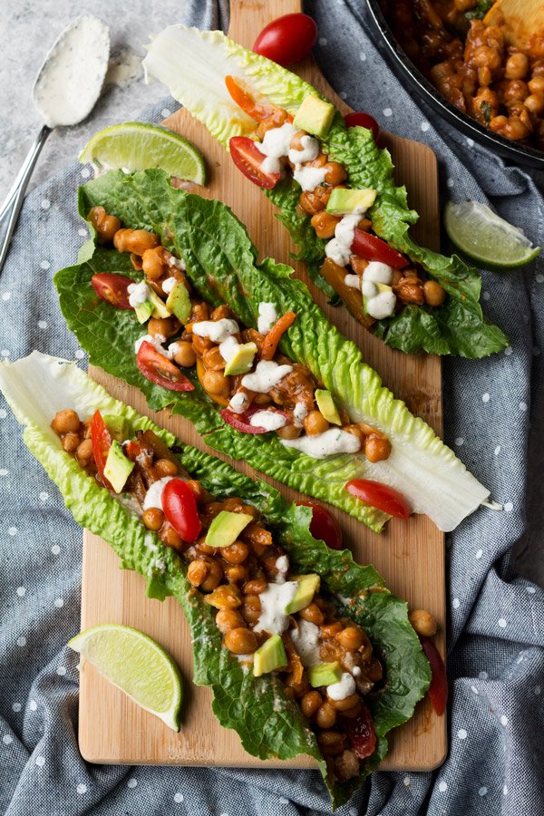 These BBQ chickpea lettuce wraps with vegan ranch dressing for light and easy vegan lunches - 10 Vegan Salad Dressings | ExSloth.com