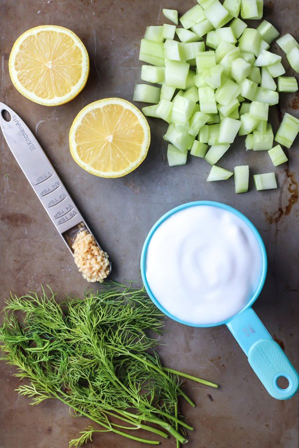 Greek Salad with Vegan Tzatziki Dressing - 10 Vegan Salad Dressings | ExSloth.com