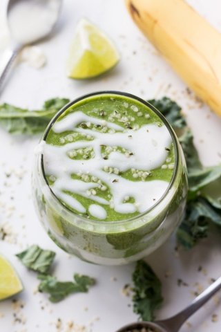 This tropical ginger hemp green smoothie is easy to throw together, portable, delicious and it's filled with plant-based protein thanks to the hemp seeds | ExSloth.com