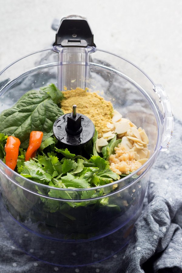 This easy vegan cilantro pesto pasta is flavourful, spicy, filling and calls for just 10 ingredients and about 25 minutes. Perfect vegan lunch or dinner | ExSloth.com