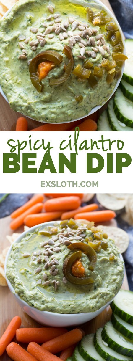 Spicy Bean Dip (made with jalapeños and lima beans) perfect for Cinco de Mayo or any patio day this summer | ExSloth.com