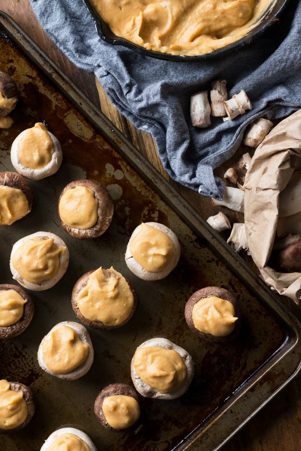 Easy crispy baked vegan cheese stuffed mushrooms (gluten-free | vegan | plant-based) via ExSloth.com