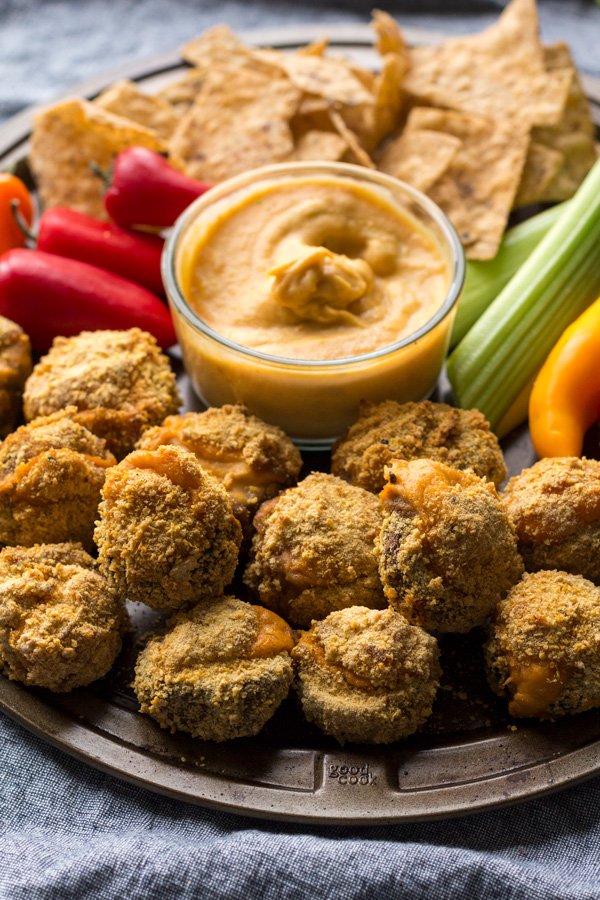 Easy crispy baked vegan cheese stuffed mushrooms (gluten-free | vegan | plant-based) via ExSloth.com