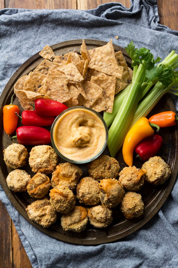 Easy crispy baked vegan cheese stuffed mushrooms (gluten-free | vegan | plant-based) via ExSloth.com