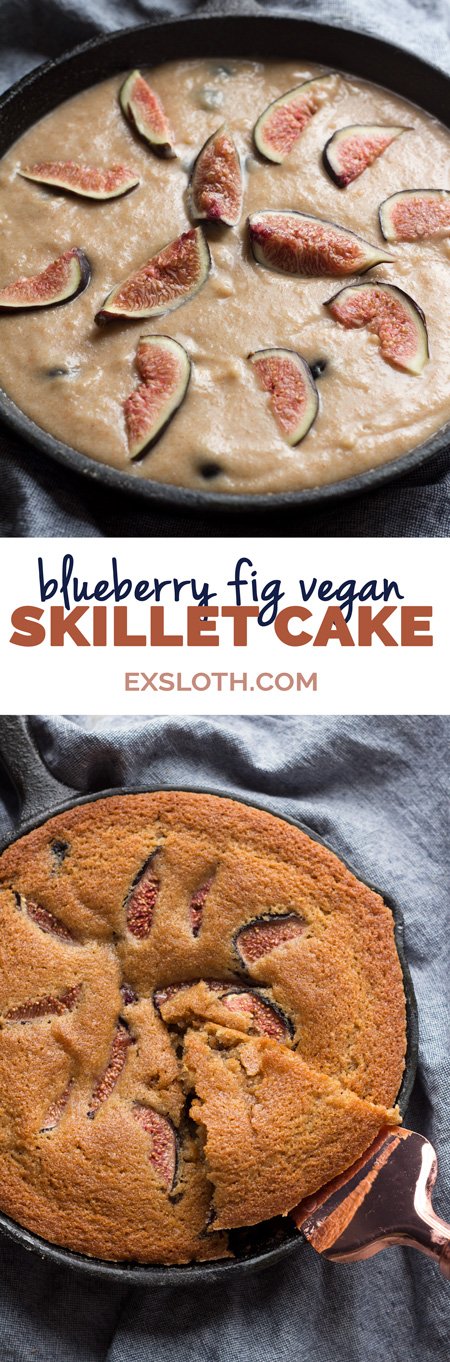 Easy Blueberry Fig Vegan Skillet Cake via ExSloth.com