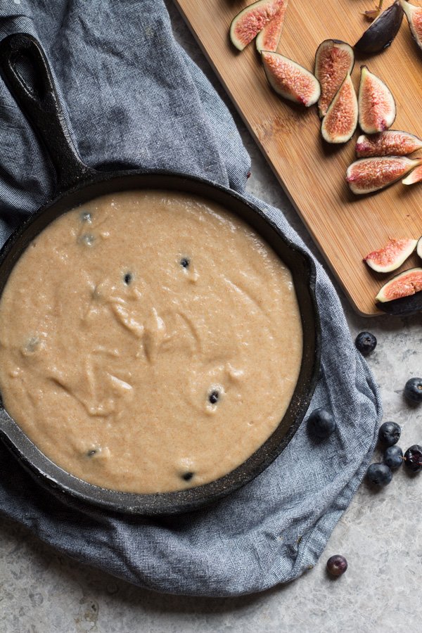 Easy Blueberry Fig Vegan Skillet Cake via ExSloth.com